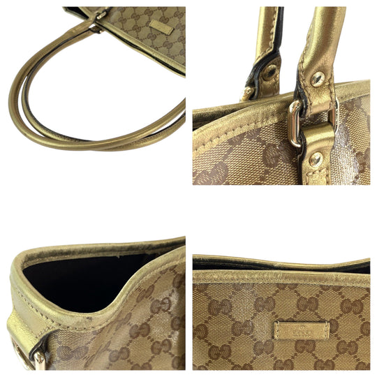 GUCCI Tote Bag 197953 GG Supreme Canvas Brown Gold Gold Metal Tote Bag Shoulder Bag GG crystal Women Used Authentic