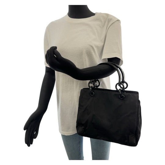 PRADA Tote Bag Nylon, Plastic Black SilverMetal Tote Bag handbag Test Triangle With logo Women Used Authentic