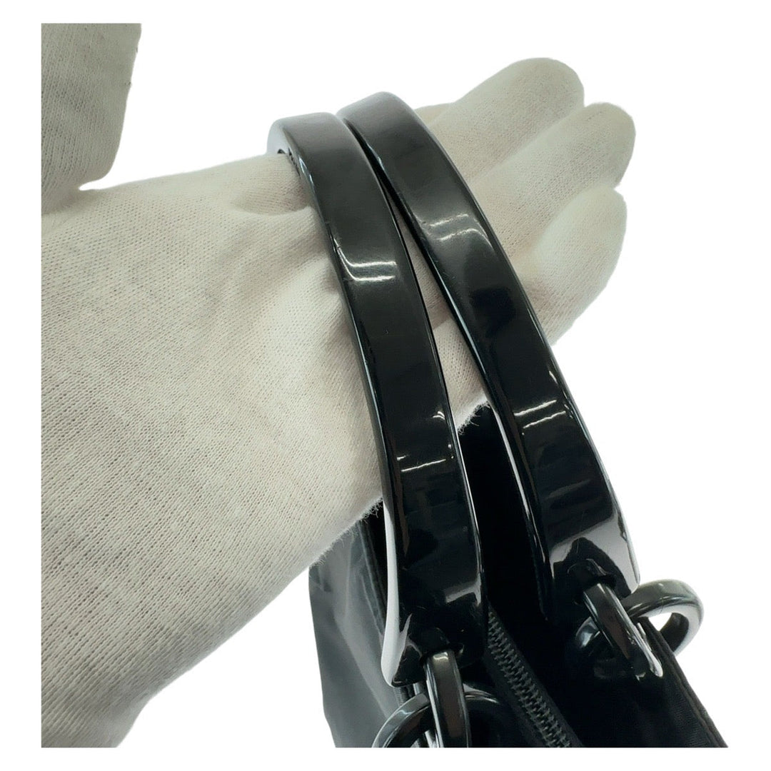 PRADA Tote Bag Nylon, Plastic Black SilverMetal Tote Bag handbag Test Triangle With logo Women Used Authentic