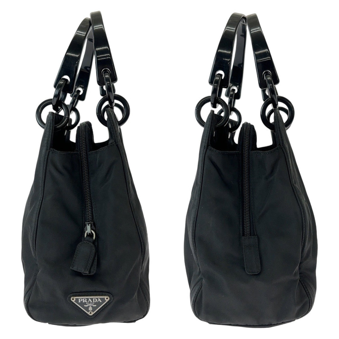 PRADA Tote Bag Nylon, Plastic Black SilverMetal Tote Bag handbag Test Triangle With logo Women Used Authentic