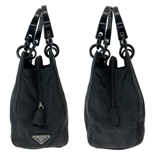 PRADA Tote Bag Nylon, Plastic Black SilverMetal Tote Bag handbag Test Triangle With logo Women Used Authentic