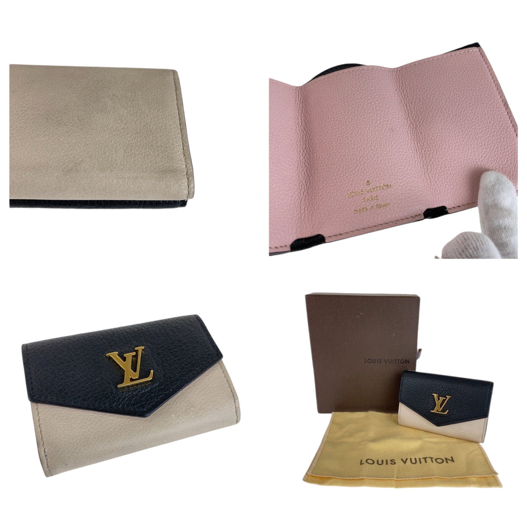 LOUIS VUITTON Tri-fold wallet M80984 leather Black Ivory Gold Metal Folding wallet Compact wallet Portefeuille Rock Mini Women Used Authentic