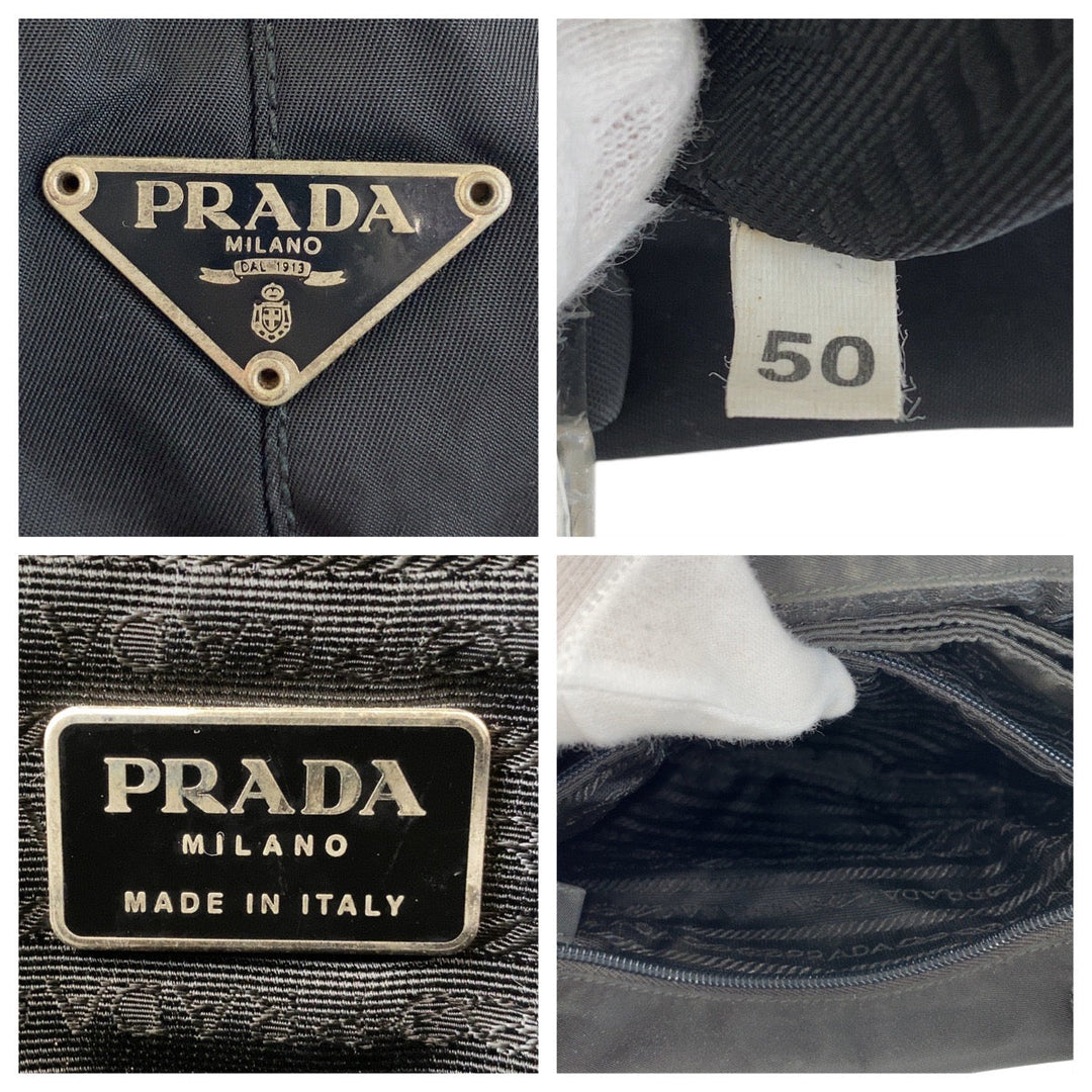 PRADA Tote Bag Nylon, Plastic Black SilverMetal Tote Bag handbag Test Triangle With logo plastic handle Women Used Authentic