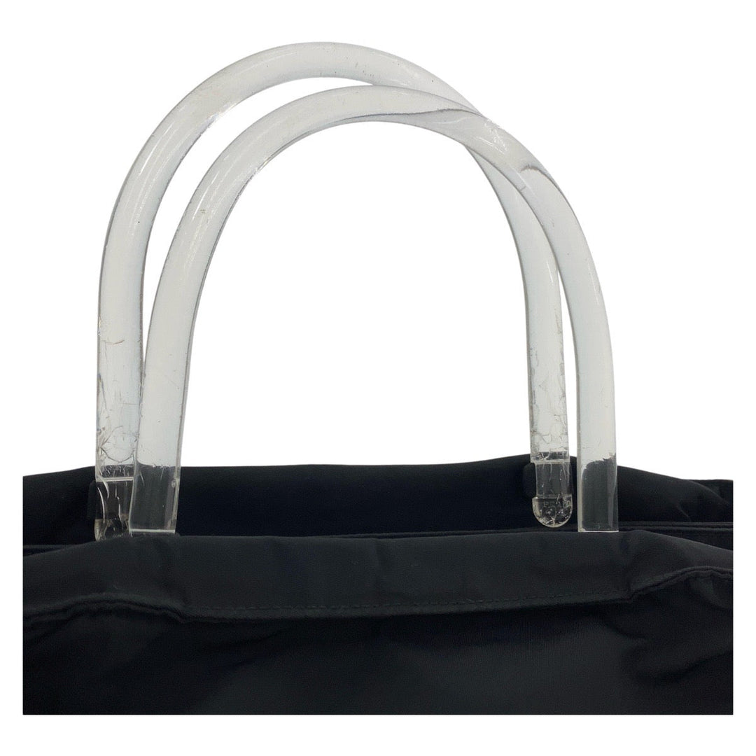 PRADA Tote Bag Nylon, Plastic Black SilverMetal Tote Bag handbag Test Triangle With logo plastic handle Women Used Authentic
