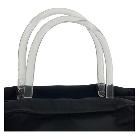 PRADA Tote Bag Nylon, Plastic Black SilverMetal Tote Bag handbag Test Triangle With logo plastic handle Women Used Authentic