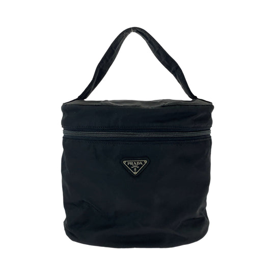 PRADA Handbag Nylon Black SilverMetal Handbag vanity bag Test Triangle With logo Women Used Authentic