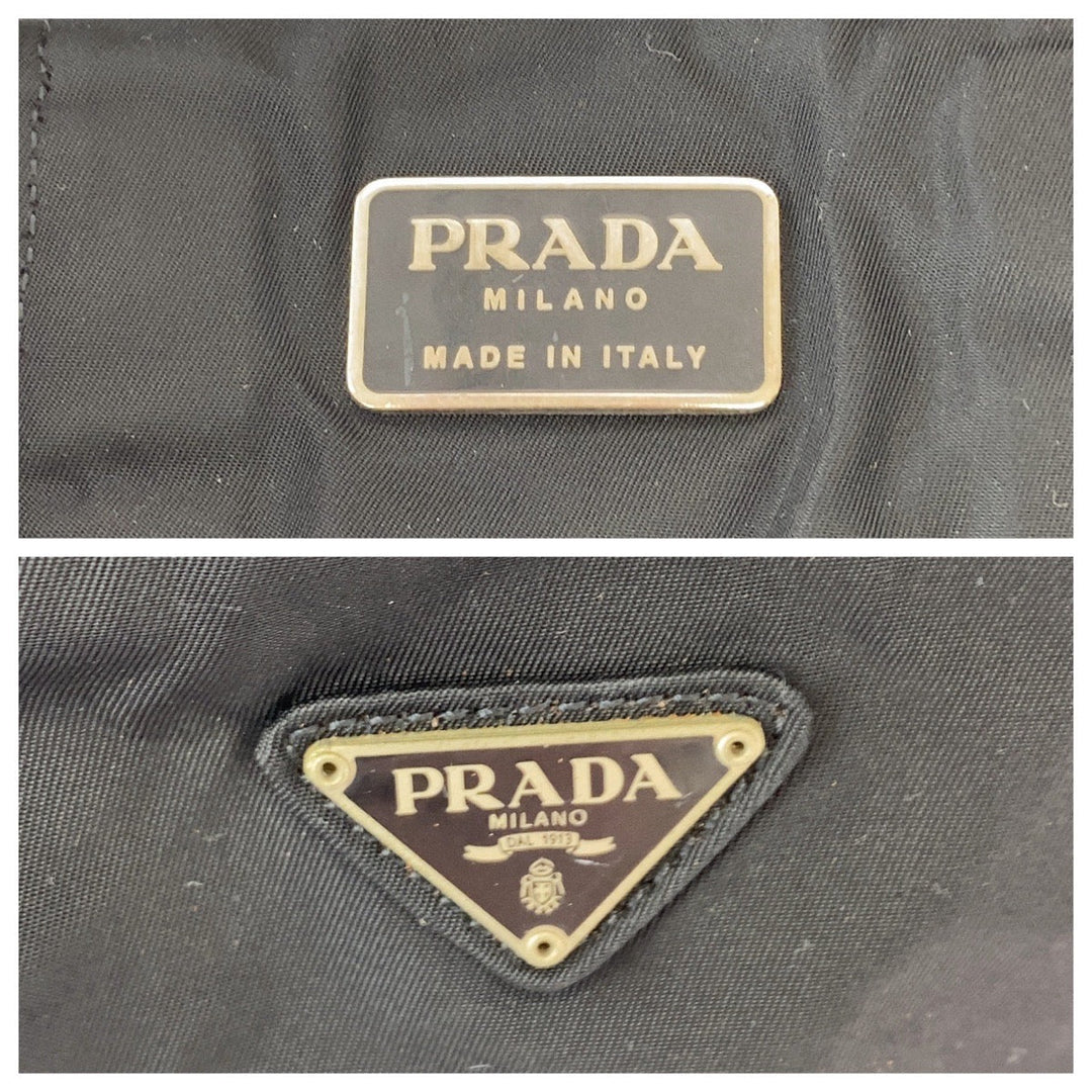 PRADA Handbag Nylon Black SilverMetal Handbag vanity bag Test Triangle With logo Women Used Authentic