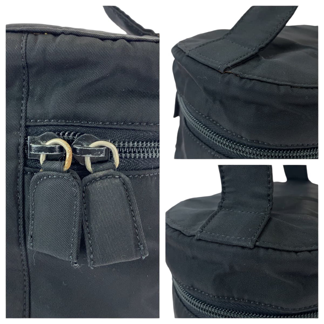 PRADA Handbag Nylon Black SilverMetal Handbag vanity bag Test Triangle With logo Women Used Authentic