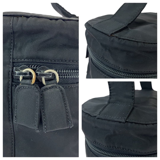 PRADA Handbag Nylon Black SilverMetal Handbag vanity bag Test Triangle With logo Women Used Authentic