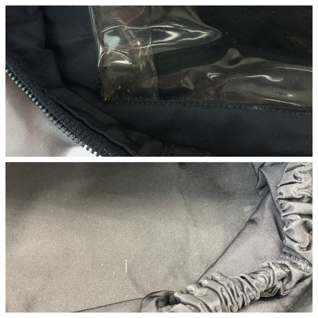 PRADA Handbag Nylon Black SilverMetal Handbag vanity bag Test Triangle With logo Women Used Authentic