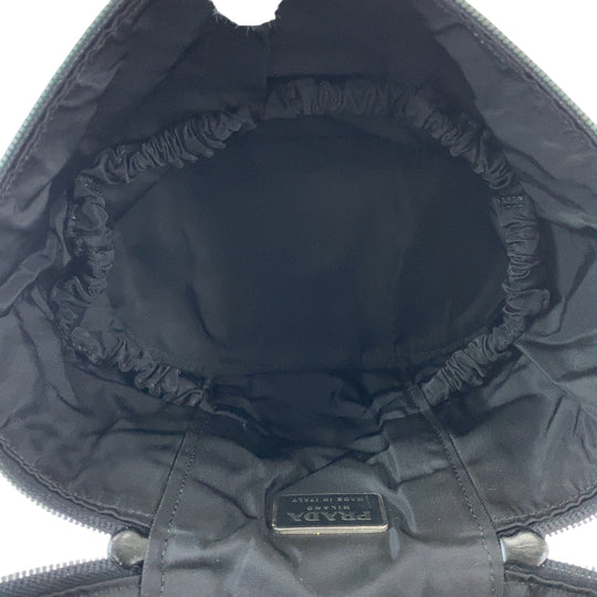 PRADA Handbag Nylon Black SilverMetal Handbag vanity bag Test Triangle With logo Women Used Authentic