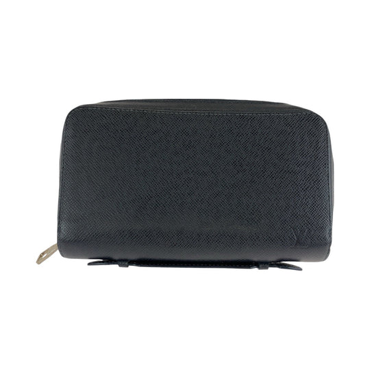 LOUIS VUITTON Long Wallet Purse M44276 leather Blue Marine Navy SilverMetal Long Wallet Purse Zip Around business bag Taiga Zippy XL mens Used Authentic