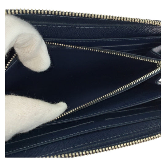 LOUIS VUITTON Long Wallet Purse M44276 leather Blue Marine Navy SilverMetal Long Wallet Purse Zip Around business bag Taiga Zippy XL mens Used Authentic