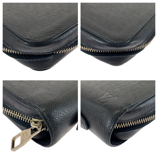 LOUIS VUITTON Long Wallet Purse M44276 leather Blue Marine Navy SilverMetal Long Wallet Purse Zip Around business bag Taiga Zippy XL mens Used Authentic