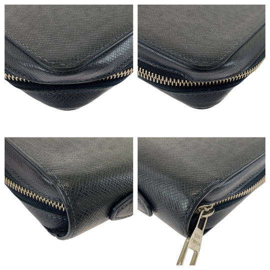 LOUIS VUITTON Long Wallet Purse M44276 leather Blue Marine Navy SilverMetal Long Wallet Purse Zip Around business bag Taiga Zippy XL mens Used Authentic
