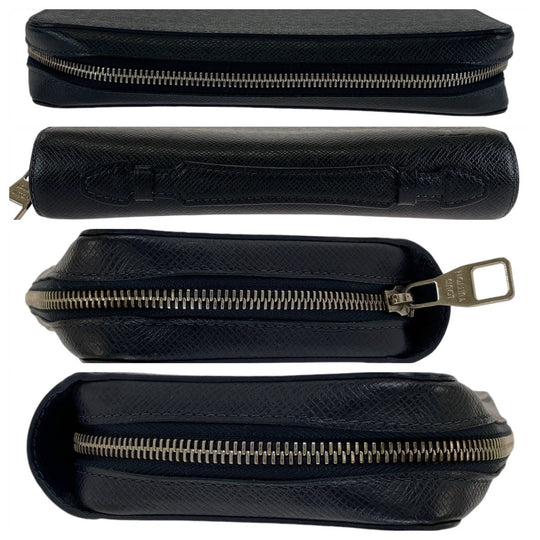 LOUIS VUITTON Long Wallet Purse M44276 leather Blue Marine Navy SilverMetal Long Wallet Purse Zip Around business bag Taiga Zippy XL mens Used Authentic