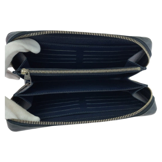 LOUIS VUITTON Long Wallet Purse M44276 leather Blue Marine Navy SilverMetal Long Wallet Purse Zip Around business bag Taiga Zippy XL mens Used Authentic