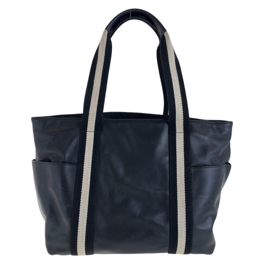 BALLY Tote Bag leather Black White SilverMetal Tote Bag handbag stripe Women Used Authentic