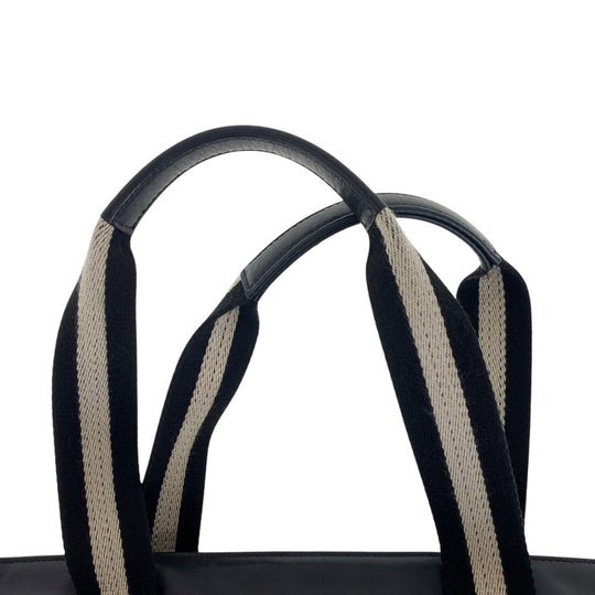 BALLY Tote Bag leather Black White SilverMetal Tote Bag handbag stripe Women Used Authentic