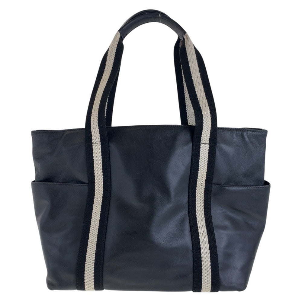 BALLY Tote Bag leather Black White SilverMetal Tote Bag handbag stripe Women Used Authentic