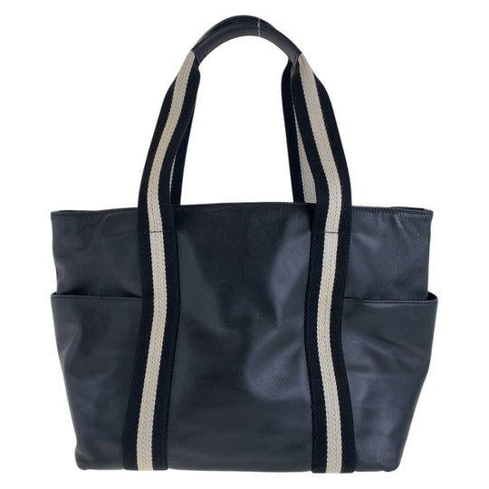 BALLY Tote Bag leather Black White SilverMetal Tote Bag handbag stripe Women Used Authentic