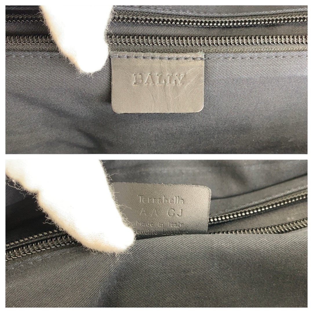 BALLY Tote Bag leather Black White SilverMetal Tote Bag handbag stripe Women Used Authentic