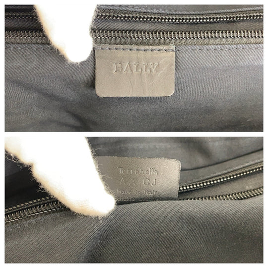 BALLY Tote Bag leather Black White SilverMetal Tote Bag handbag stripe Women Used Authentic