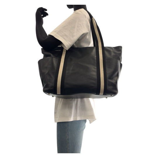 BALLY Tote Bag leather Black White SilverMetal Tote Bag handbag stripe Women Used Authentic