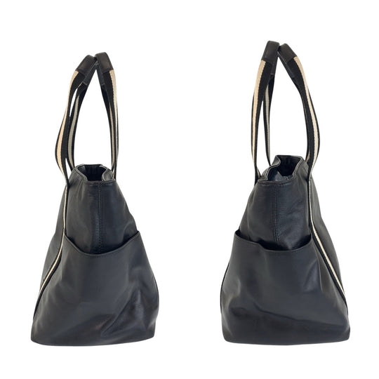 BALLY Tote Bag leather Black White SilverMetal Tote Bag handbag stripe Women Used Authentic