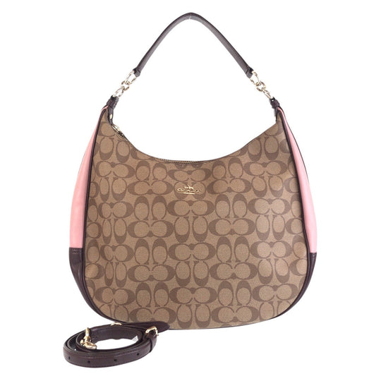 COACH Shoulder Bag leather Beige Multicolor Gold Metal Crossbody Shoulder Bag Signature Women Used Authentic