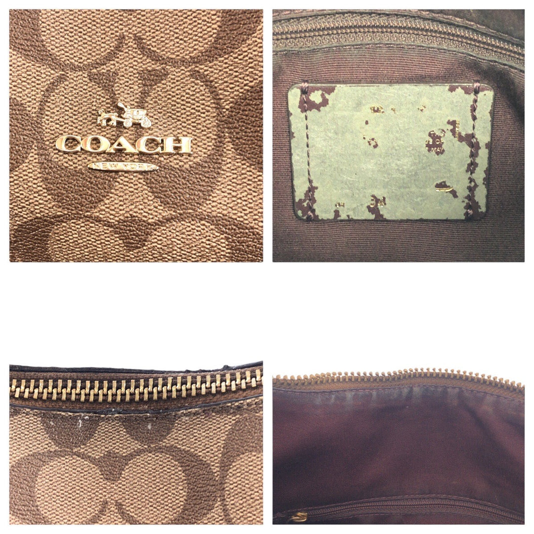 COACH Shoulder Bag leather Beige Multicolor Gold Metal Crossbody Shoulder Bag Signature Women Used Authentic