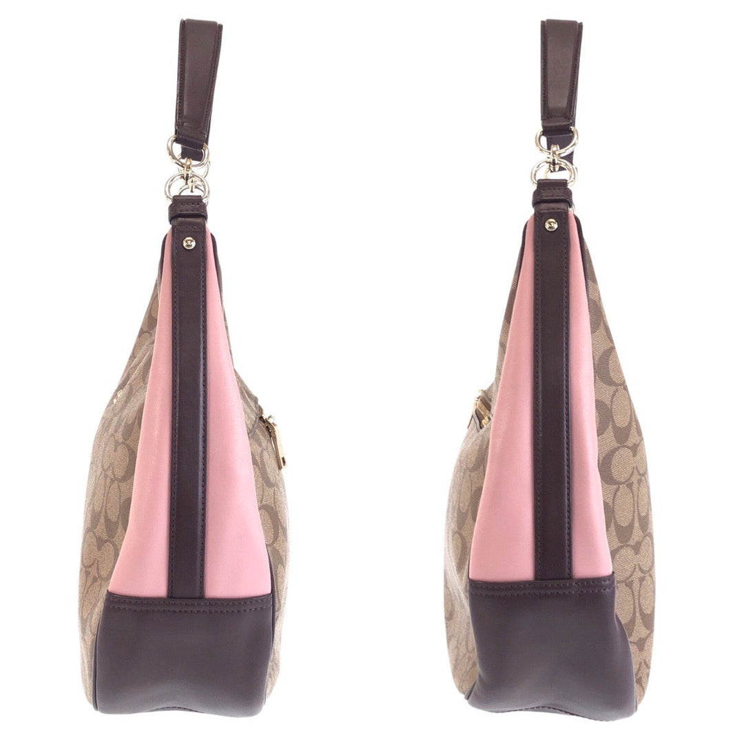 COACH Shoulder Bag leather Beige Multicolor Gold Metal Crossbody Shoulder Bag Signature Women Used Authentic