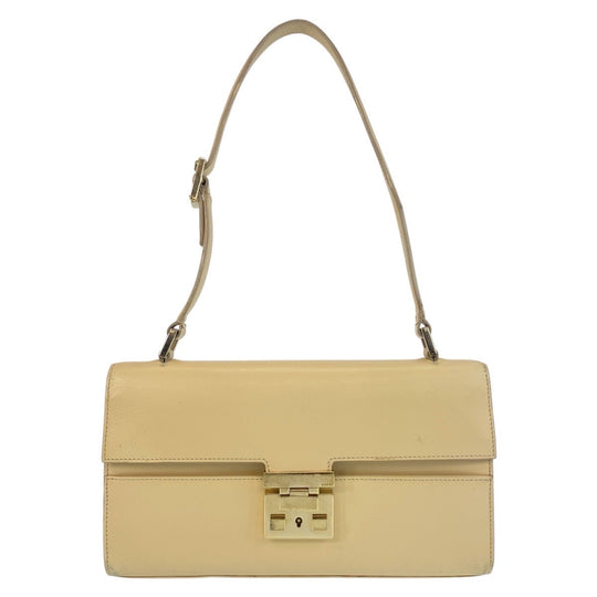 GUCCI Shoulder Bag 001 4214 leather Beige Gold Metal Ready lock Women Used Authentic