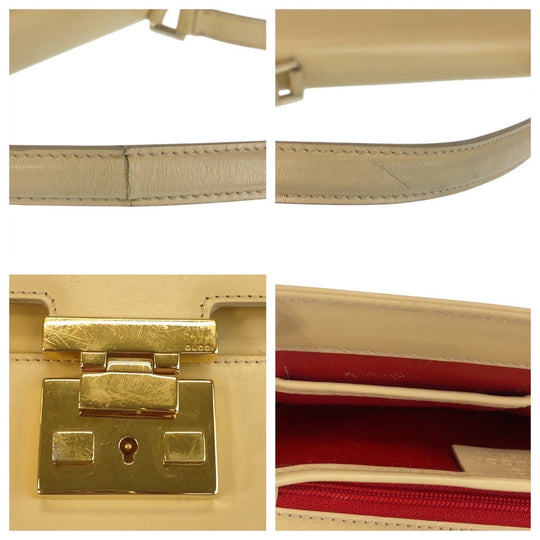 GUCCI Shoulder Bag 001 4214 leather Beige Gold Metal Ready lock Women Used Authentic