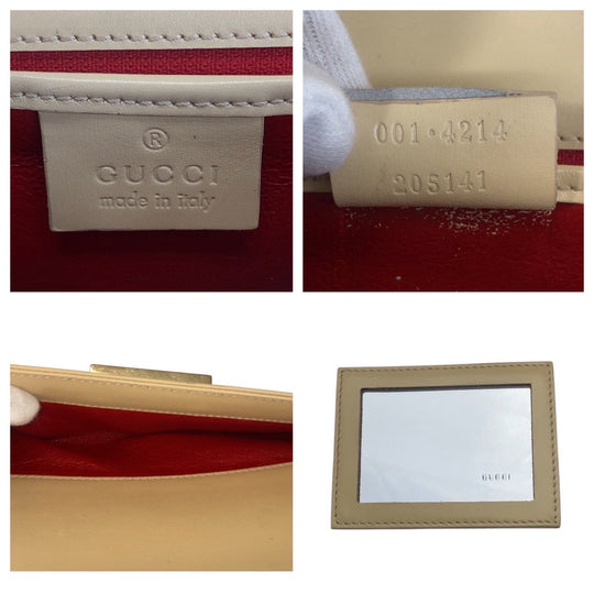 GUCCI Shoulder Bag 001 4214 leather Beige Gold Metal Ready lock Women Used Authentic