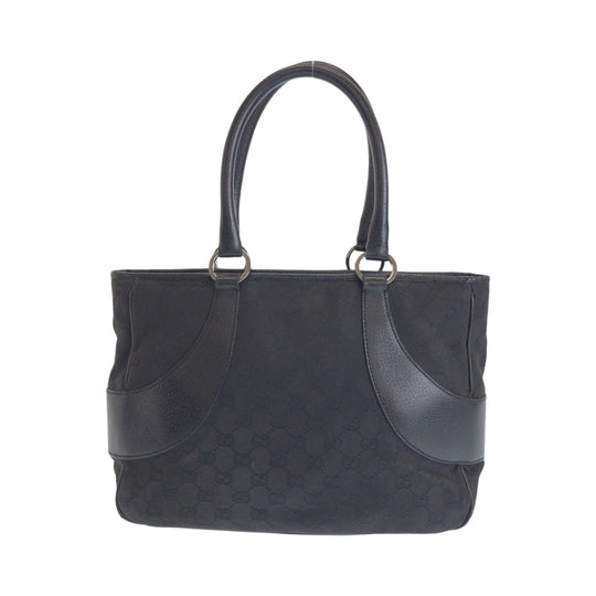 GUCCI Tote Bag 113011 GG canvas Black SilverMetal Tote Bag Shoulder Bag Women Used Authentic