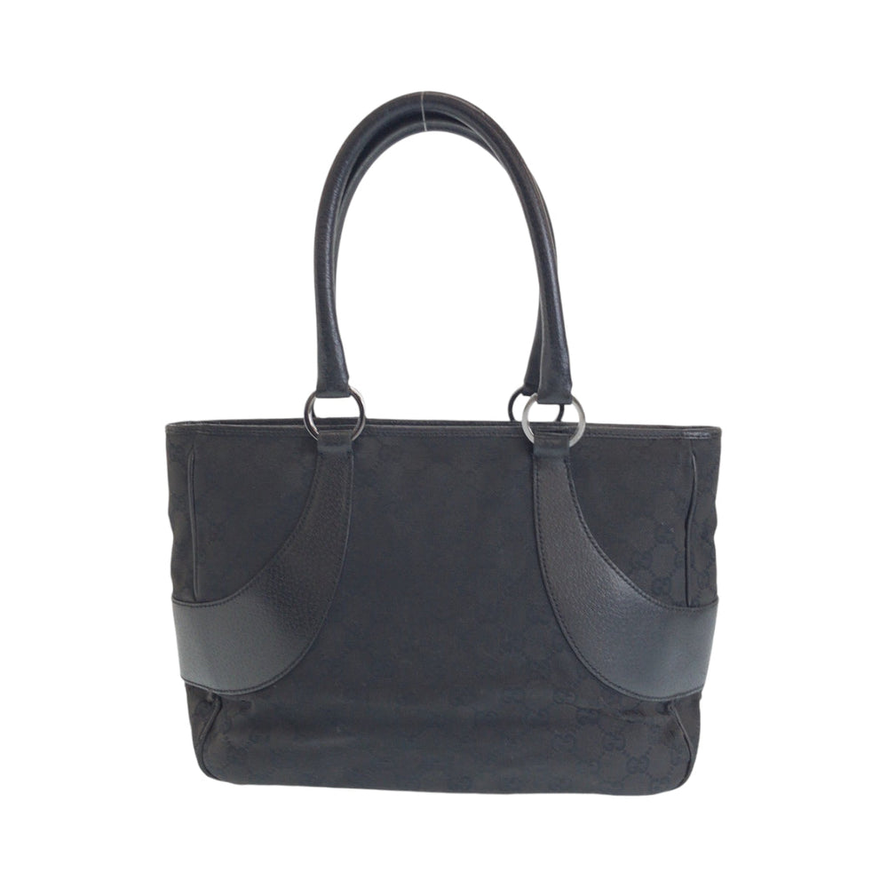 GUCCI Tote Bag 113011 GG canvas Black SilverMetal Tote Bag Shoulder Bag Women Used Authentic