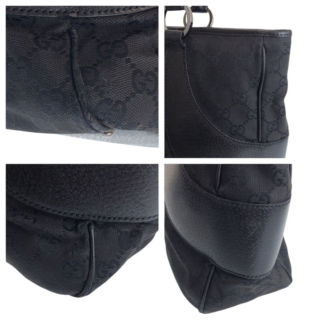 GUCCI Tote Bag 113011 GG canvas Black SilverMetal Tote Bag Shoulder Bag Women Used Authentic