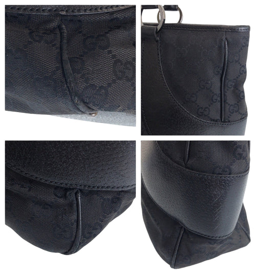 GUCCI Tote Bag 113011 GG canvas Black SilverMetal Tote Bag Shoulder Bag Women Used Authentic