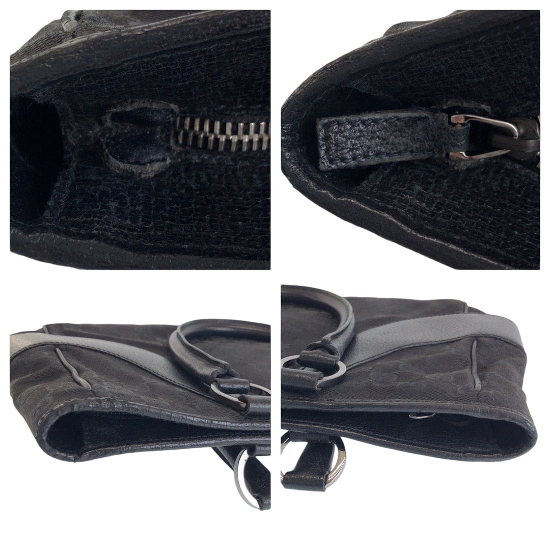 GUCCI Tote Bag 113011 GG canvas Black SilverMetal Tote Bag Shoulder Bag Women Used Authentic