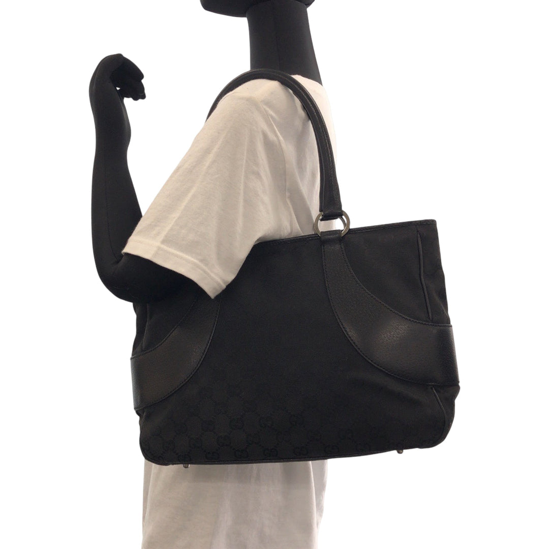 GUCCI Tote Bag 113011 GG canvas Black SilverMetal Tote Bag Shoulder Bag Women Used Authentic