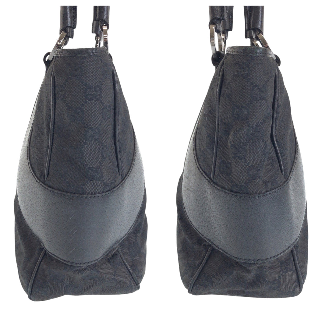 GUCCI Tote Bag 113011 GG canvas Black SilverMetal Tote Bag Shoulder Bag Women Used Authentic