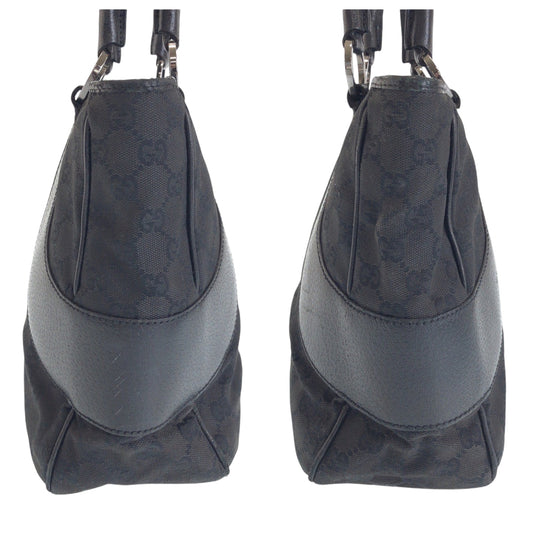 GUCCI Tote Bag 113011 GG canvas Black SilverMetal Tote Bag Shoulder Bag Women Used Authentic