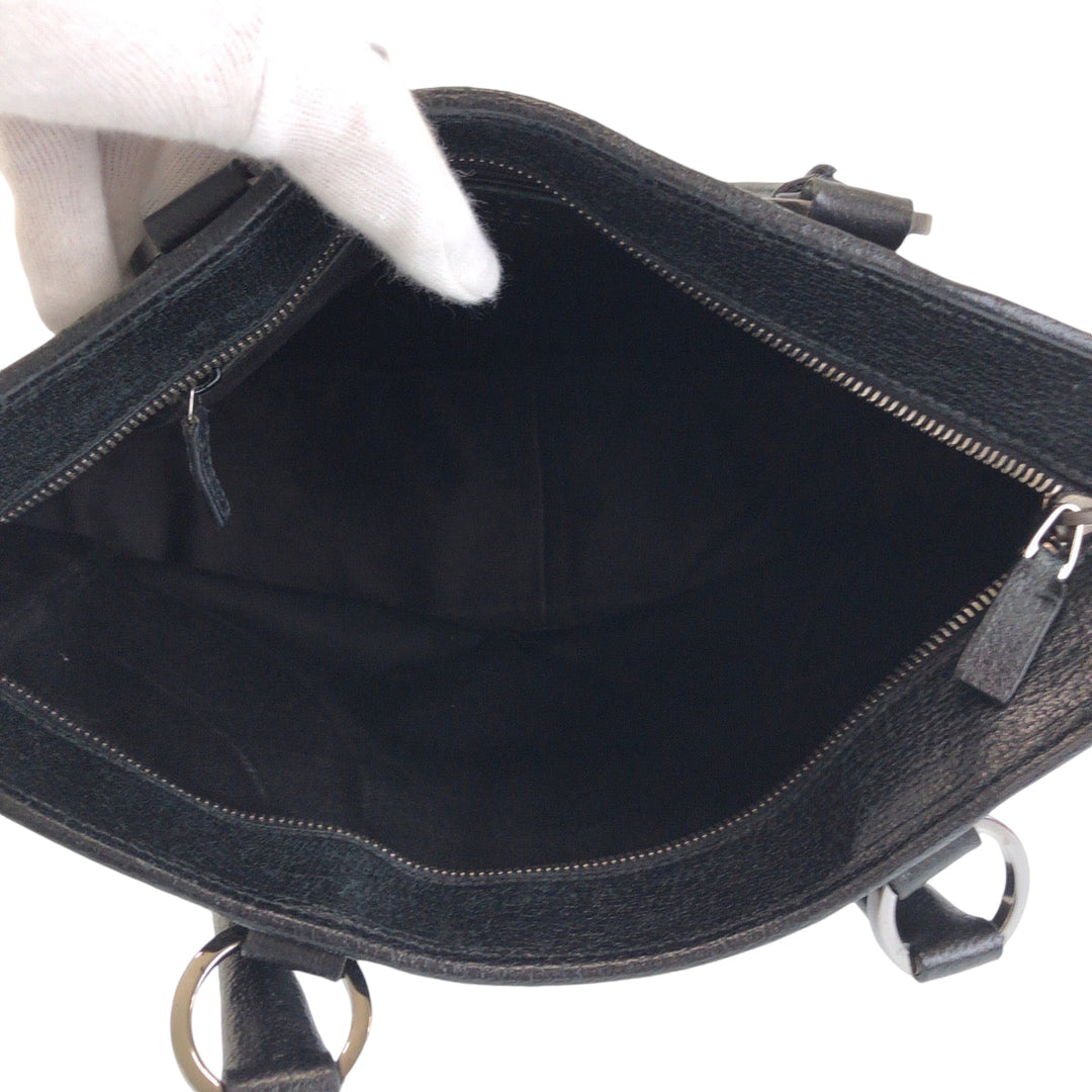 GUCCI Tote Bag 113011 GG canvas Black SilverMetal Tote Bag Shoulder Bag Women Used Authentic