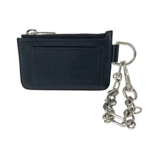 BALENCIAGA Coin case 655594 leather Black Silver Metal Chained Coin Case Fragment Case Card Case logo mens Used Authentic