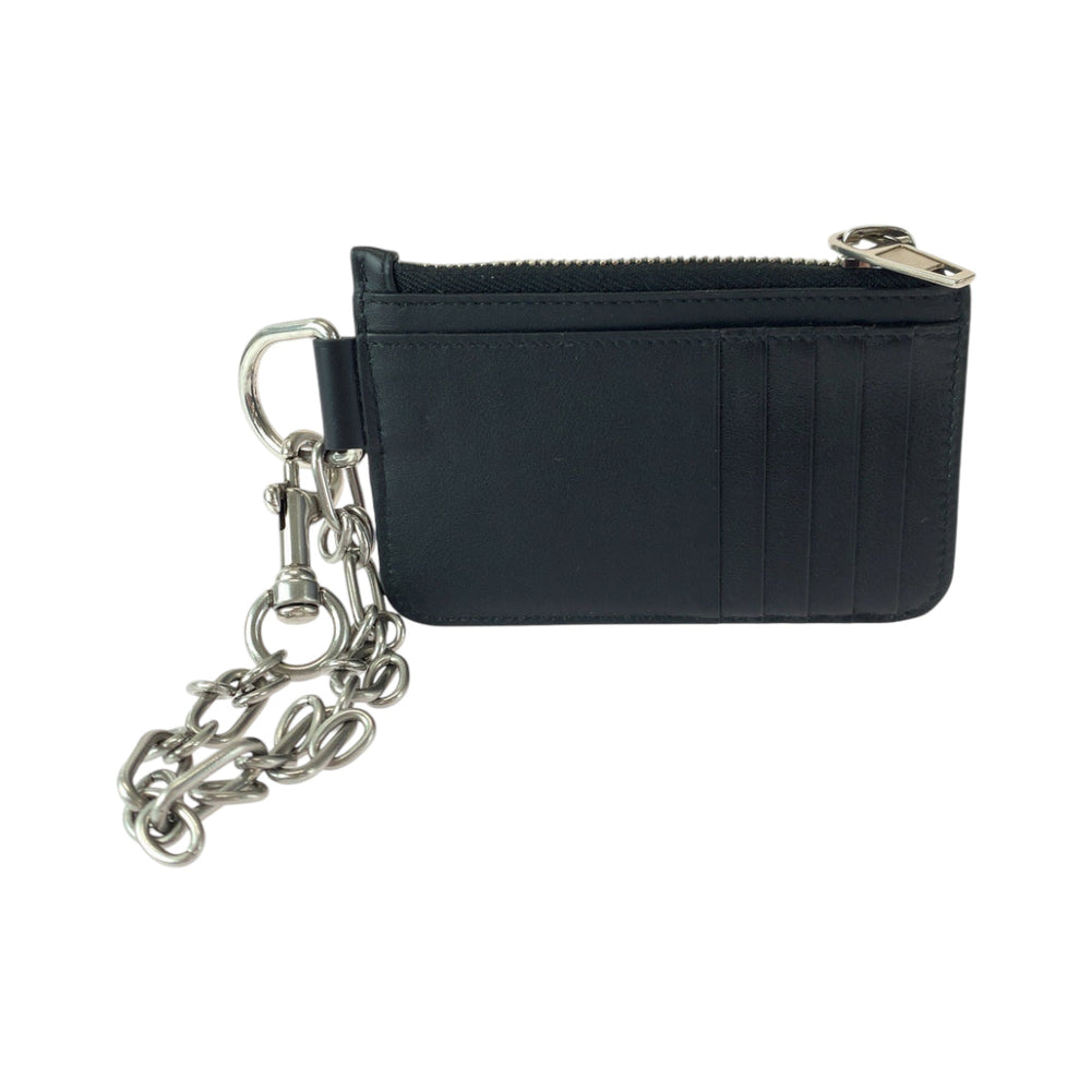 BALENCIAGA Coin case 655594 leather Black Silver Metal Chained Coin Case Fragment Case Card Case logo mens Used Authentic