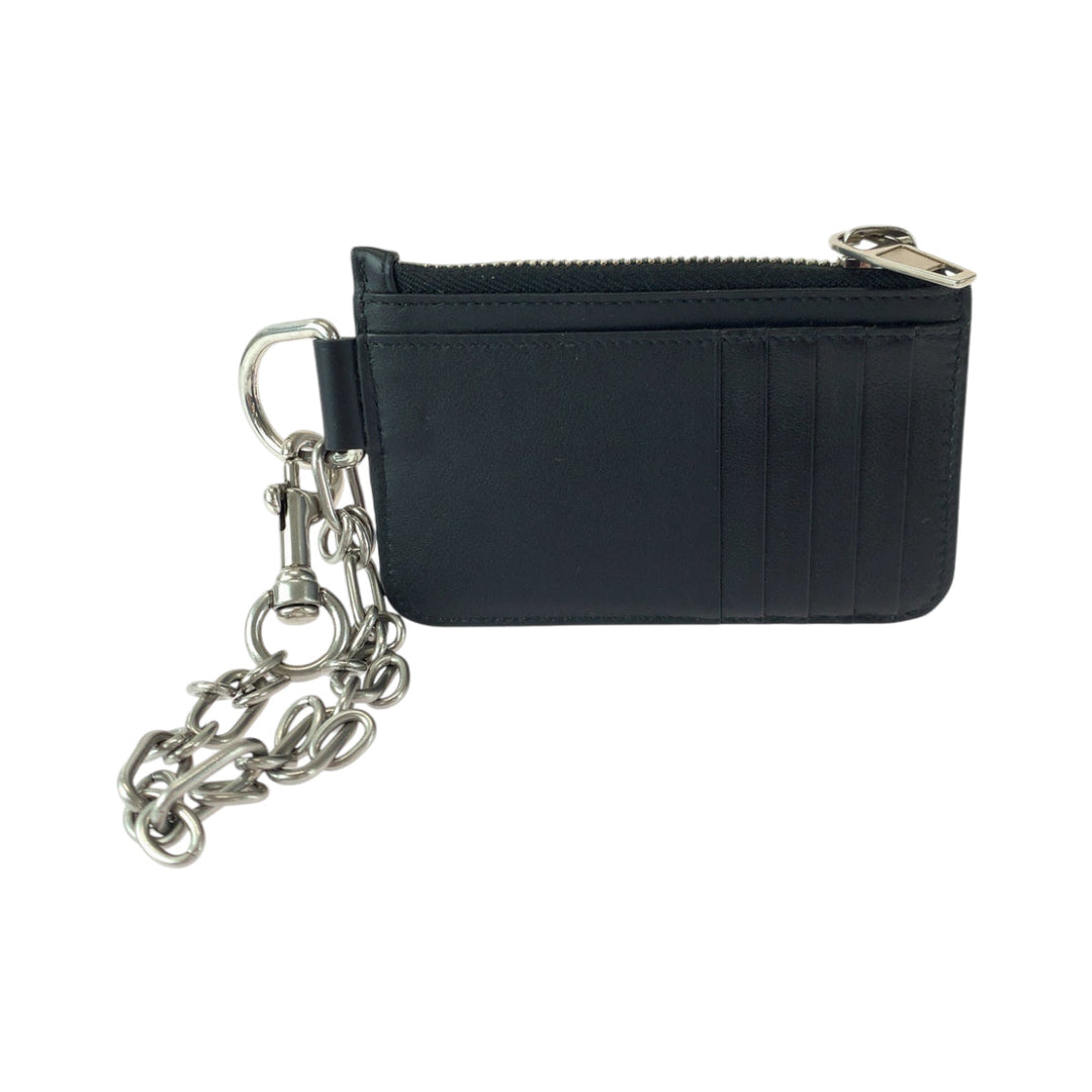 BALENCIAGA Coin case 655594 leather Black Silver Metal Chained Coin Case Fragment Case Card Case logo mens Used Authentic