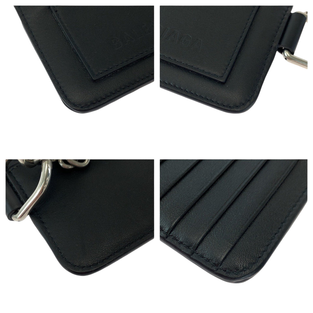 BALENCIAGA Coin case 655594 leather Black Silver Metal Chained Coin Case Fragment Case Card Case logo mens Used Authentic