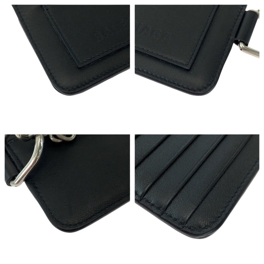 BALENCIAGA Coin case 655594 leather Black Silver Metal Chained Coin Case Fragment Case Card Case logo mens Used Authentic