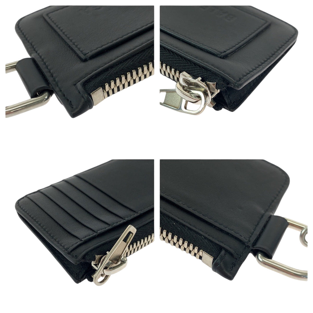 BALENCIAGA Coin case 655594 leather Black Silver Metal Chained Coin Case Fragment Case Card Case logo mens Used Authentic